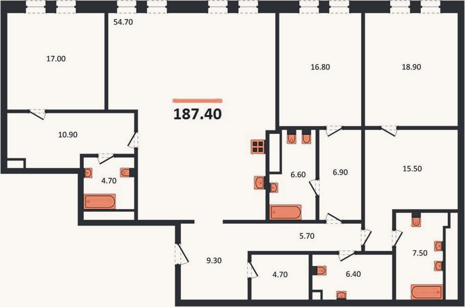 Планировка: 3-к, 187,4 м²