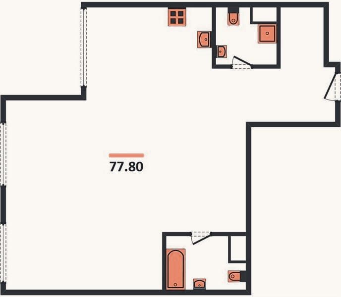 Планировка: 2-к, 77,8 м²