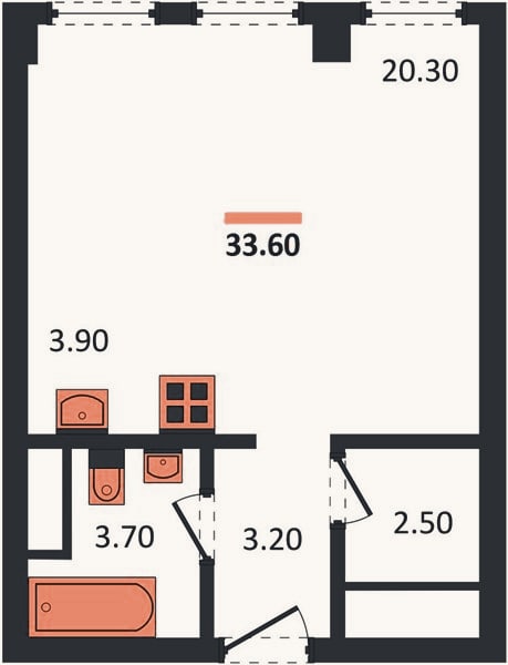 Планировка: Студия, 33,6 м²