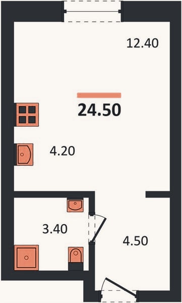 Планировка: Студия, 24,5 м²
