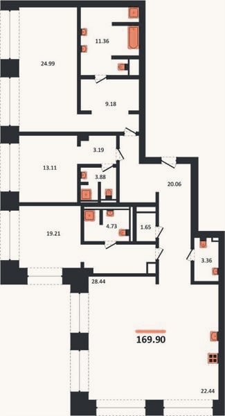 Планировка: 3-к, 169,9 м²