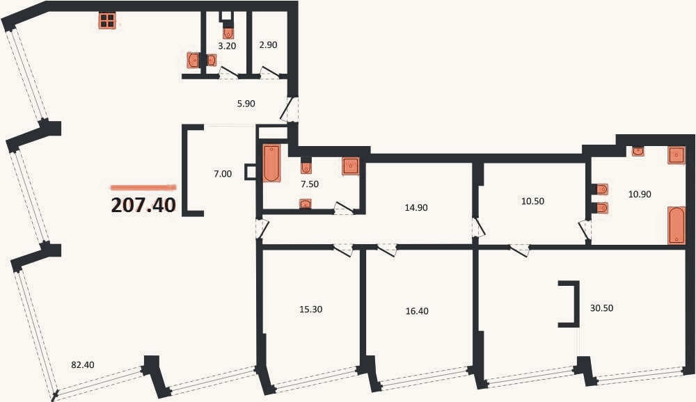 Планировка: 4+ к, 207,4 м²