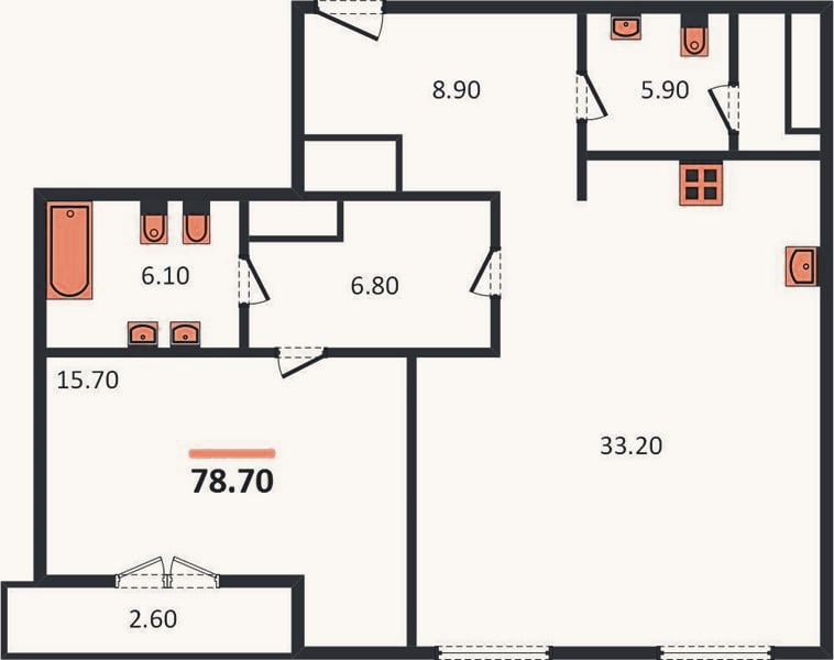 Планировка: 1-к, 78,8 м²