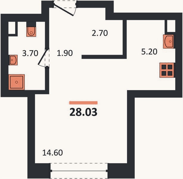 Планировка: Студия, 28 м²