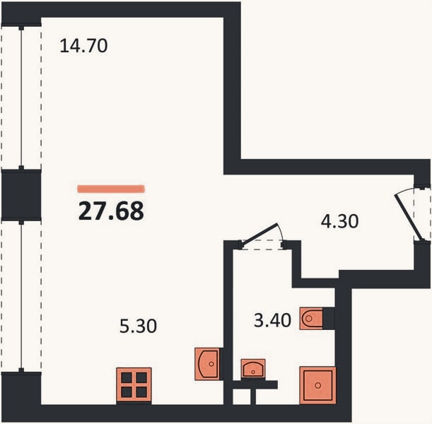 Планировка: Студия, 27,7 м²