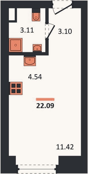 Планировка: Студия, 22,1 м²