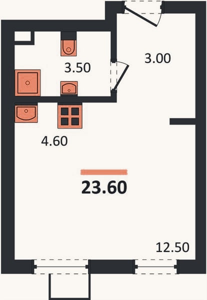 Планировка: Студия, 23,6 м²
