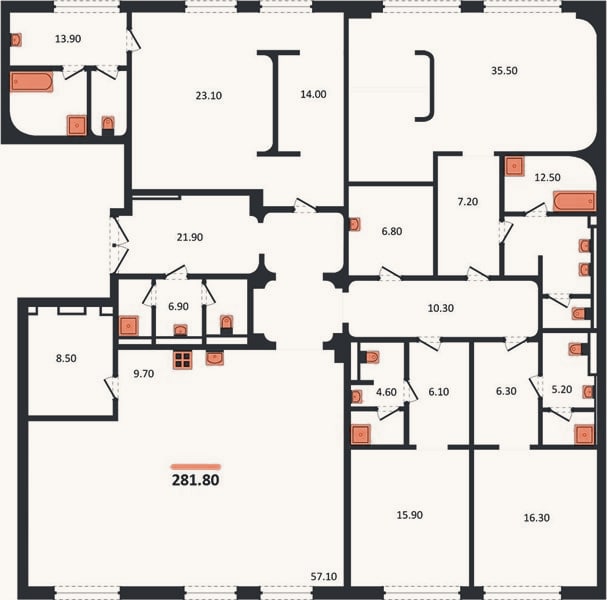 Планировка: 4+ к, 281,8 м²