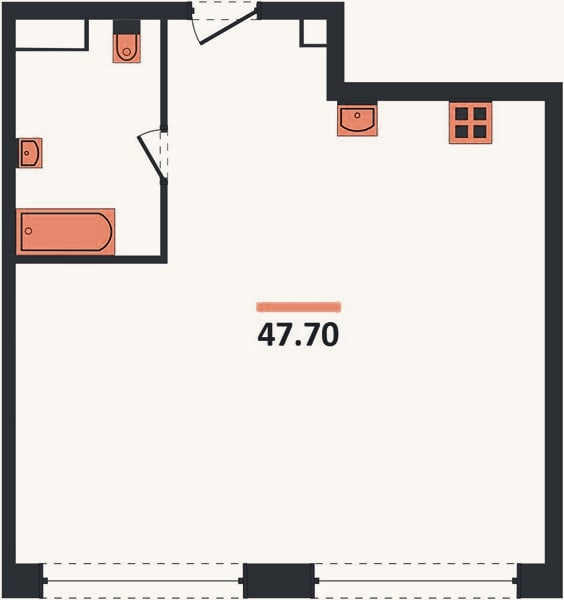 Планировка: 2-к, 47,7 м²