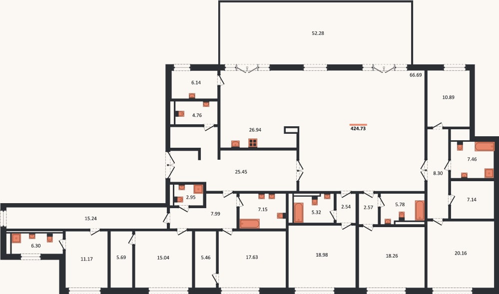 Планировка: 4+ к, 424,7 м²