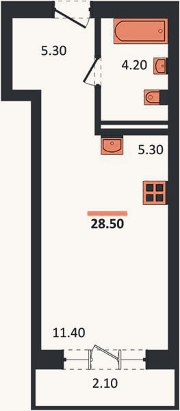Планировка: Студия, 28,3 м²