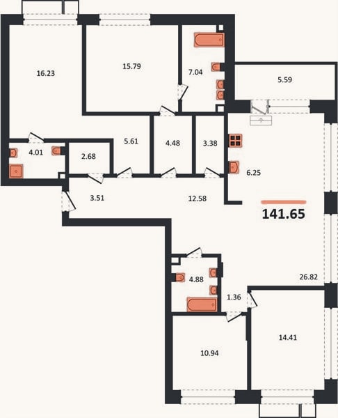Планировка: 4+ к, 141,7 м²