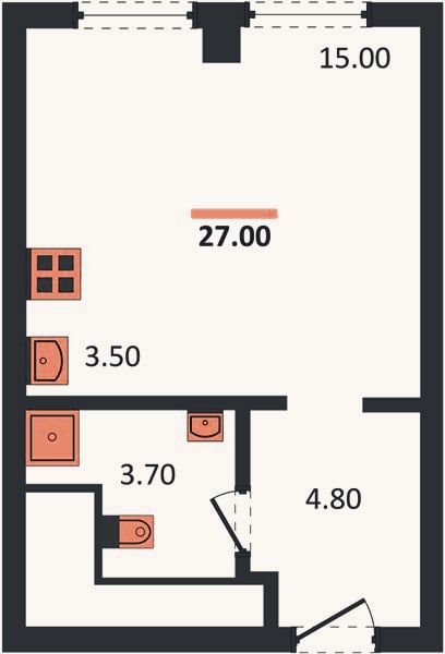 Планировка: Студия, 27 м²