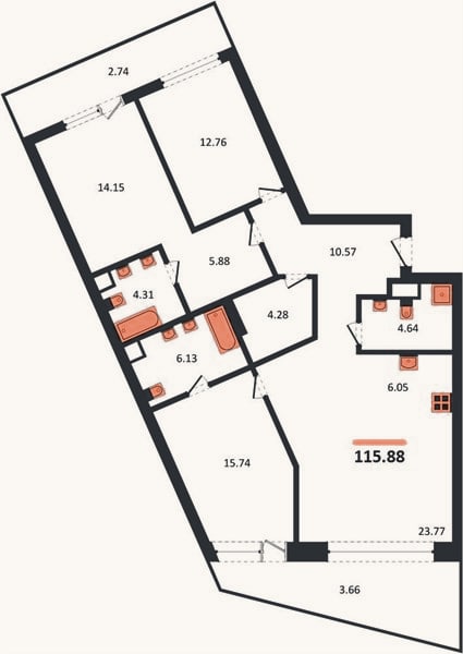 Планировка: 3-к, 115,9 м²