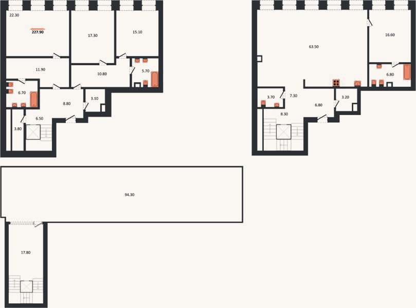 Планировка: 4+ к, 227,8 м²