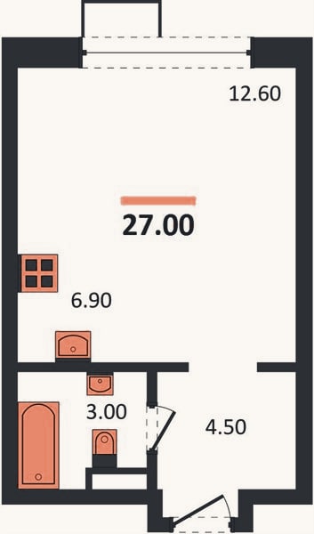 Планировка: Студия, 27 м²