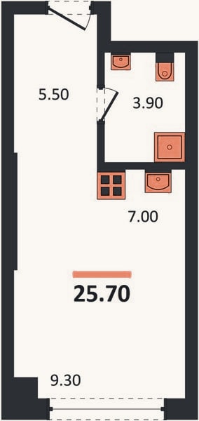 Планировка: Студия, 25,7 м²