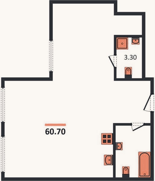 Планировка: 2-к, 60,7 м²