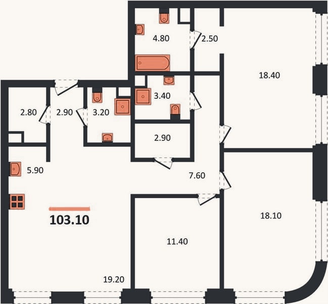 Планировка: 3-к, 103,1 м²
