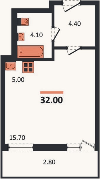 Планировка: Студия, 32 м²