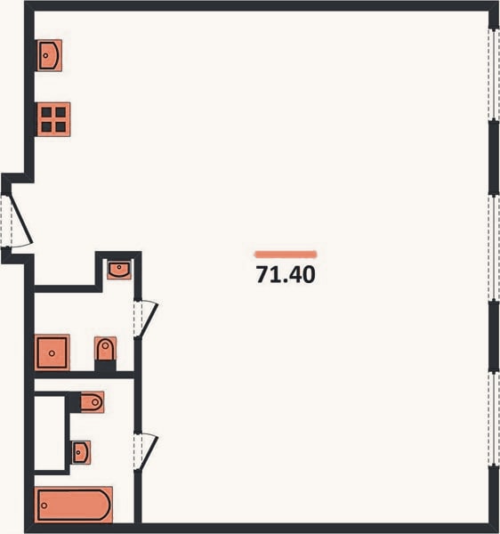 Планировка: 2-к, 71,4 м²