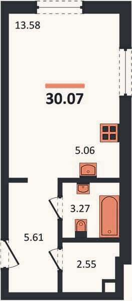 Планировка: Студия, 30,1 м²