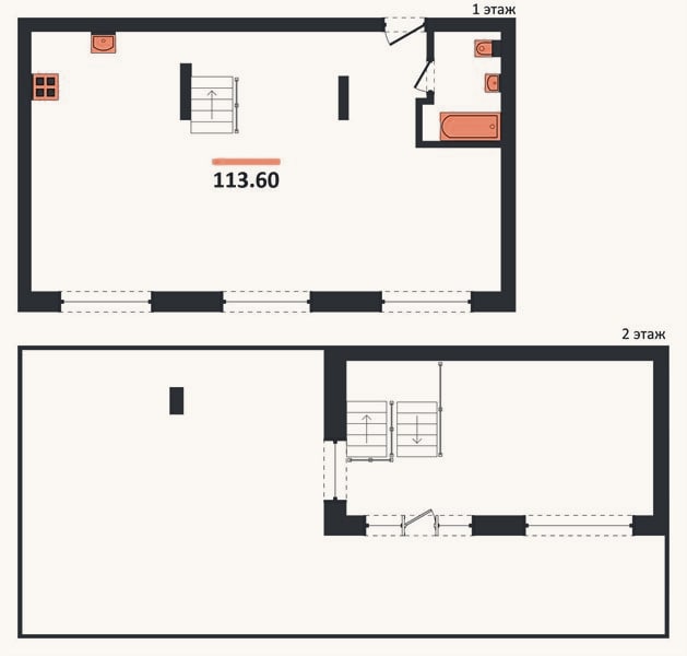 Планировка: 1-к, 113,6 м²