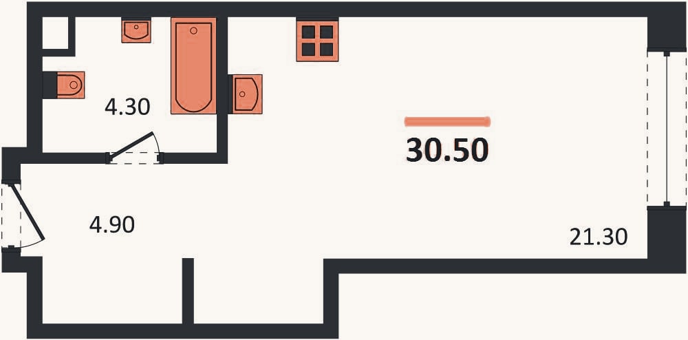 Планировка: Студия, 30,5 м²