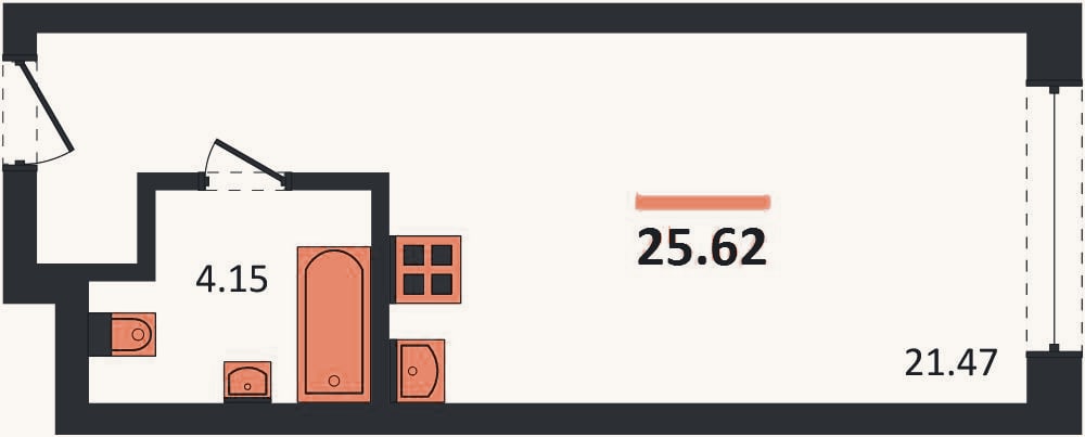 Планировка: Студия, 25,6 м²
