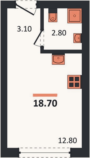 Планировка: Студия, 18,7 м²