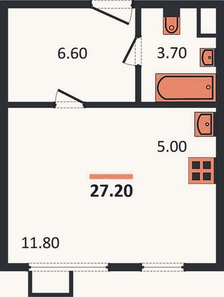 Планировка: Студия, 27,2 м²
