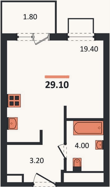 Планировка: Студия, 29,1 м²