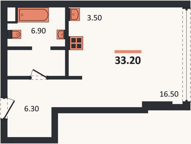 Планировка: Студия, 33,2 м²