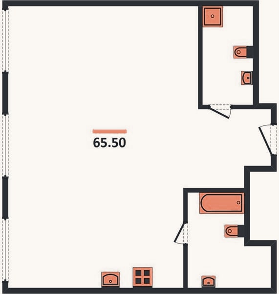 Планировка: 2-к, 65,5 м²
