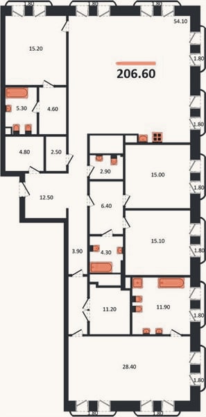 Планировка: 4+ к, 206,6 м²