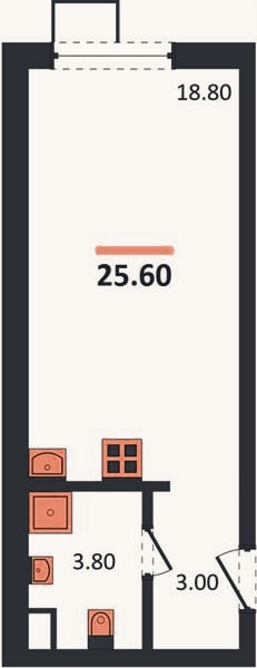 Планировка: Студия, 25,6 м²