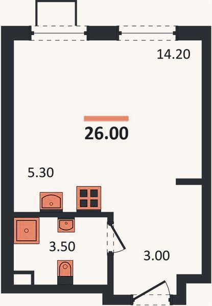 Планировка: Студия, 26 м²