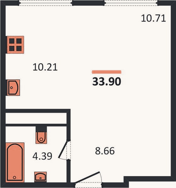 Планировка: Студия, 33 м²
