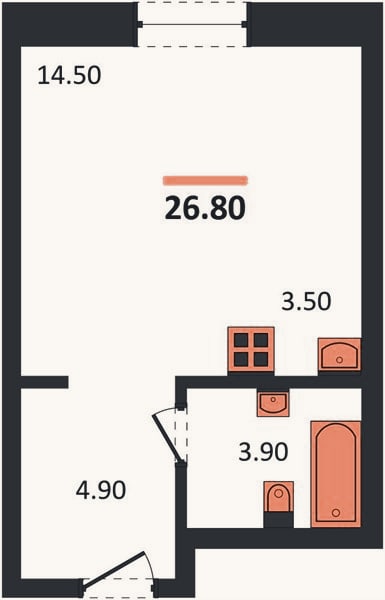 Планировка: Студия, 26,8 м²