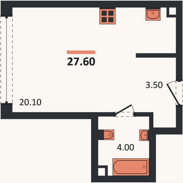 Планировка: Студия, 27,8 м²