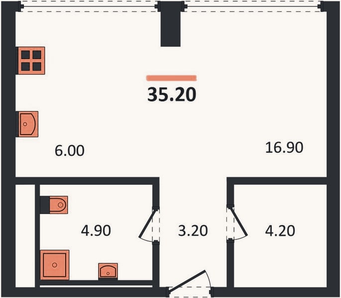 Планировка: Студия, 35,2 м²