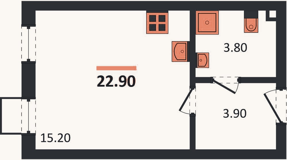 Планировка: Студия, 22,9 м²