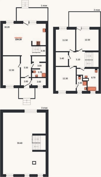 Планировка: 4+ к, 224,2 м²
