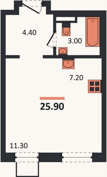 Планировка: Студия, 25,9 м²