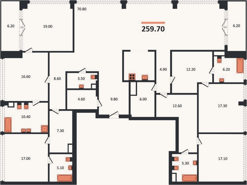 Планировка: 4+ к, 259,7 м²