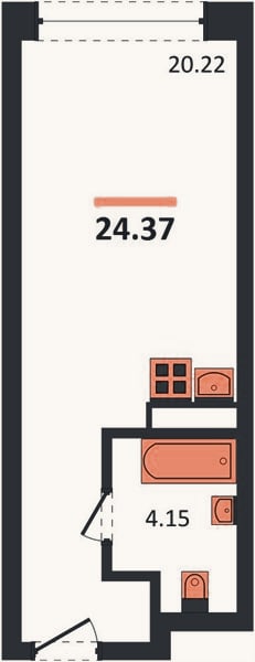 Планировка: Студия, 24,4 м²