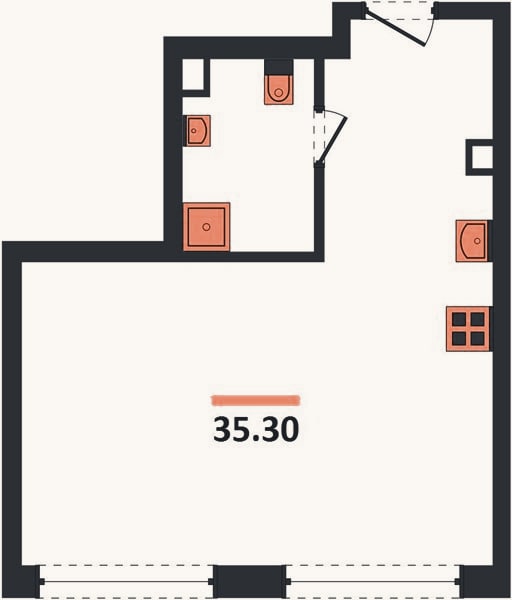 Планировка: 1-к, 35,2 м²