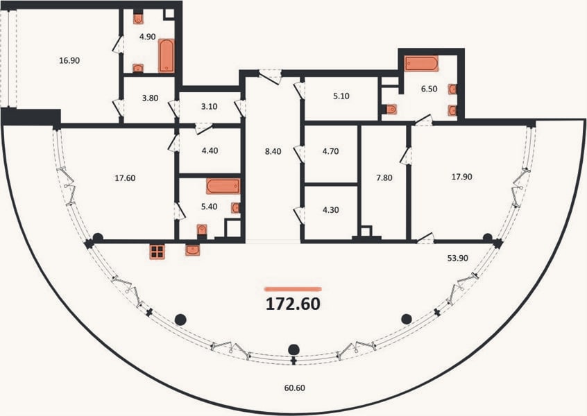 Планировка: 3-к, 172,6 м²