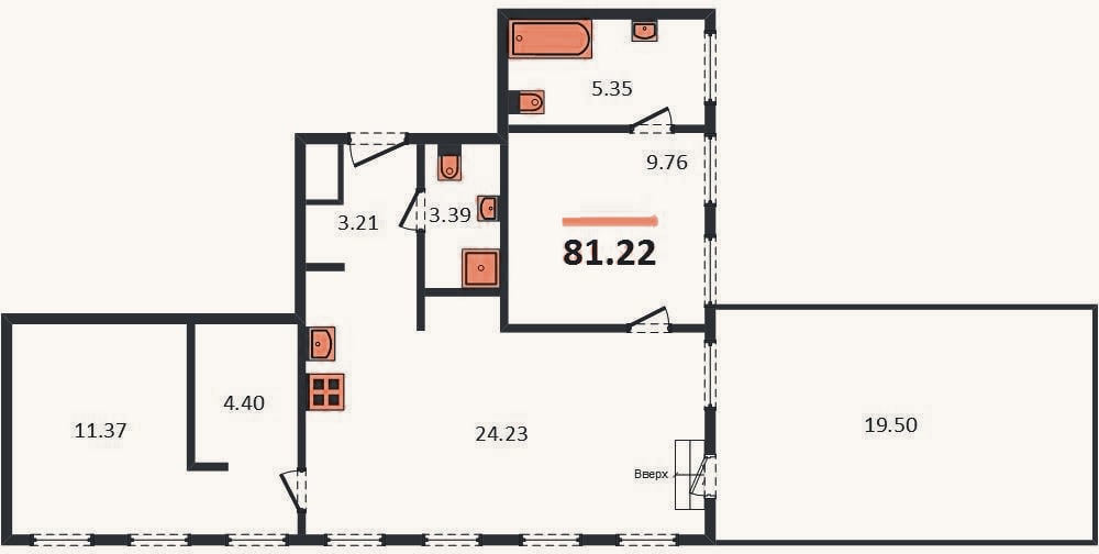 Планировка: 2-к, 81,2 м²