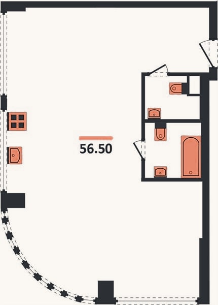Планировка: 2-к, 56,5 м²